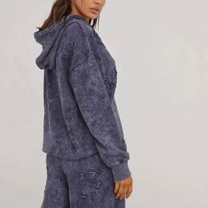 Ensemble de survêtement streetwear pour hommes et femmes, veste coupe-vent, pantalon de jogging, effet délavé, imprimé uni, à capuche, logo personnalisé, maternité - Product Image 4