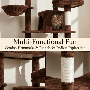 Arbre à chat moderne multi-niveaux en panneau de particules brun avec griffoir en sisal, meuble d'intérieur pour animaux de compagnie, design durable et amovible - Product Image 4