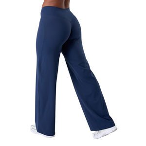 Pantalon de yoga bleu marine pour femme, coupe large, taille haute, extensible, pour le fitness, la gym, l'entraînement et les tenues décontractées - Product Image 4