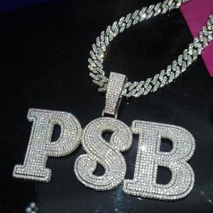 Custom Letter Moissanite Gold Plated Pendant <b>Chain</b> Necklace Rhinestone <b>Initial</b> Charm Hip Hop Unisex Jewelry Gift - Product Image 2