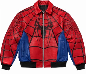 Vêtements de sport MOMENTUM ATHLETICS Veste en cuir véritable pour homme Spider-Man Motif toile d'araignée Noir Fermeture éclair Col montant Séchage rapide - Product Image 3