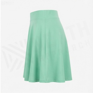 Jupe courte trapèze pour femme, couleur unie, taille élastique, confortable, décontractée, vert menthe, tissu Spandex Polyester - Product Image 3