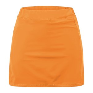 Jupe de sport asymétrique pour femme, taille élastique, couleur unie, avec short intégré, respirante, longueur mini, orange, polyester, été - Product Image 2