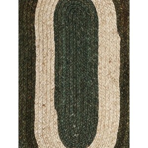 <b>Oval</b> Braided Jute Area <b>Rug</b> Striped Green Beige Farmhouse Style Reversible Flat Pile Living Room <b>Rug</b> - Product Image 6