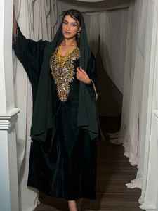 Women Black Velvet Abaya Long Sleeve Floor Length V Neck Beaded Embroidered Modest Wedding Dress Middle East Style - Product Image 4