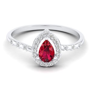 Bagues de fiançailles REYES en or jaune massif 14 carats de haute qualité avec rubis taille poire 0,5 carat et bagues demi-éternité halo en argent 925 – Bijoux - Product Image 5