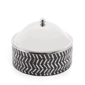 Pot à dattes de luxe en métal argenté avec poignées dorées et couvercle martelé, bol de service Ramadan, décoration de table islamique Aïd, boîte à bonbons - Product Image 2