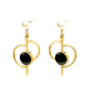 Vintage Gold Plated Pearl Drop Earrings Classic Half Circle Charm Studs - Product Image 3