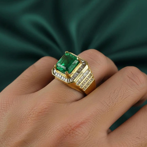 Men's Hip Hop Style <b>Emerald</b> Cut Cluster <b>Ring</b> Rhodium Plated Sterling <b>Silver</b> Prong Set for Wedding/Engagement/Anniversary Gifts - Product Image 1