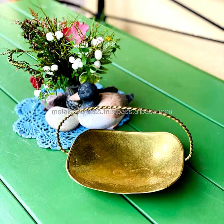 Decorative gold-toned metal tray for serving or display Unique
