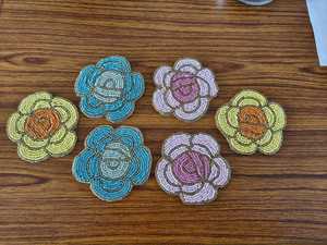 Rose Flower <b>Drink</b> <b>Coasters</b> Handmade Flower <b>Coasters</b> Pastel Bead Mug Mats Colorful Floral <b>Coasters</b> Blue Pink Yellow <b>Coasters</b> - Product Image 2