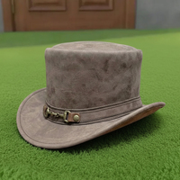 Chapeau haut-de-forme en cuir vieilli fait main, sur mesure, de qualité supérieure, pour festival western ou costume steampunk