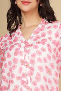 Off-The-Shoulder Ruffle Chiffon Top <b>Tropical</b> Print Short Sleeve Loose Fit Casual Summer Women's Breathable Top - Product Image 5