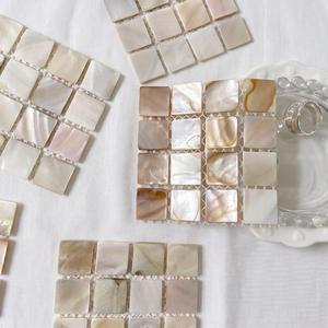 Round <b>Gold</b> Mother of Pearl Inlay Eco-Friendly Handmade Luxury Glam <b>Coaster</b> Placemat Table Decor - Product Image 3
