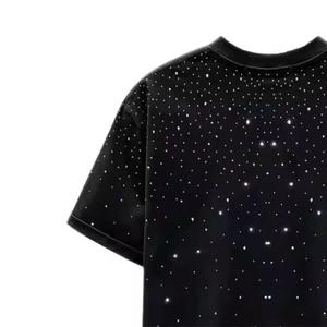 T-shirts en coton tricoté 100 % avec strass pour hommes, personnalisables avec logo, séchage rapide et respirants – Vente en gros à chaud - Product Image 3