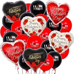 Palloncini a Forma di Cuore per San Valentino, Grandi Neri e Rossi, Confezione da 26 per Decorazioni |   Articoli di Qualità per San Valentino - Product Image 1