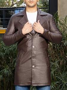 Chaquetas de cuero de moda deportiva para hombre de primera calidad, abrigo largo tipo trench de cuero negro para hombre - Product Image 2