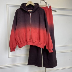 Conjunto Deportivo con Capucha para Mujer, Color Degradado, Manga Larga, Cierre Frontal, Corte Holgado, 100% Algodón, Ropa Casual de Otoño, Sudadera y Pantalones para Adultos - Product Image 1