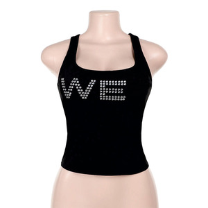 Débardeurs ajustés Y2K pour femmes, avec logo personnalisé en strass et cristaux, faible MOQ, meilleure qualité, OEM, marque privée, fournisseur - Product Image 3