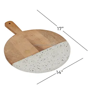 Tabla de cortar de madera de bambú de mármol de lujo grande ecológica, bandeja cuadrada para servir pizza de queso y charcutería para utensilios de cocina - Product Image 4