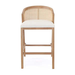 Taburete de Bar Ajustable Anya Hecho de Madera de Teca Sólida con Cojín de Mimbre y Acabado Natural para Uso en Hoteles e Interiores - Product Image 1