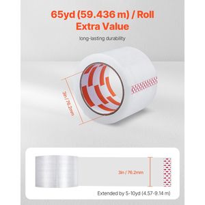 24 Rotoli di Nastro Adesivo BOPP Trasparente da 3 Pollici X 65 Iarde, Spessore 2,7 Mil, Resistente, con Nucleo da 3 Pollici, Progettato per l'Imballaggio - Product Image 2