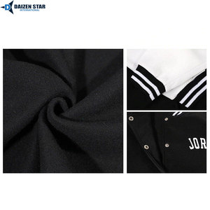 Men's Varsity Jacket Black White Sleeve Patchwork Print Preppy Style Autumn Wear Polyester Material - Product Image 6