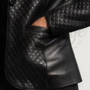 Women Real Leather <b>Quilted</b> Blazer <b>Jacket</b> Slim Fit Premium Sheepskin Diamond <b>Pattern</b> Casual Business Outerwear Fashionable Coat - Product Image 4