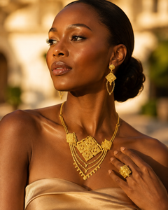 Exclusive African Gold Plated Geometric <b>Bridal</b> Jewelry Set for Women Box Chain Anniversaries Weddings Parties Fashion Necklace - Product Image 3