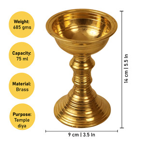 Lámpara de aceite tradicional de latón Kalanjiam Temple Diya, hecha a mano, para decoración de Pooja - Product Image 2