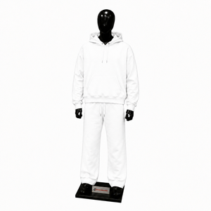 Ensemble de survêtement blanc oversize pour hommes et femmes, sweat-shirt uni à capuche et pantalon de survêtement à jambes larges, style streetwear décontracté, vente en gros - Product Image 1