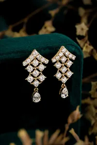 Luxury Pear Cut Diamond Drop <b>Earrings</b> for Women Yellow <b>Gold</b> With Round Cut <b>Dangle</b> <b>Earrings</b> Geometric Bridal Wedding Statement - Product Image 2