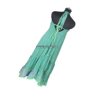 Fabricante y mayorista bohemio de ropa femenina, sari indio vintage de seda, vestido largo con cuello en V, elegante vestido de noche para damas. - Product Image 6