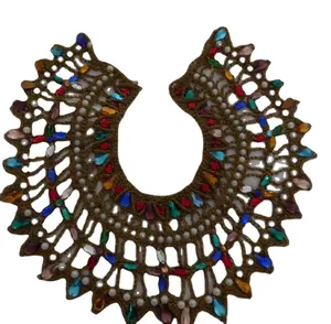珠宝珍珠领金色花边编织复古60年代中东印度埃及异国手工项链多色月光