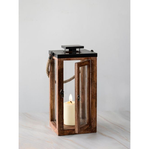 Farmhouse Style Wooden <b>Candle</b> <b>Lantern</b> Brown Wood & Glass Hanging or Tabletop Decorative <b>Lantern</b> for Indoor Outdoor Home Decor - Product Image 5