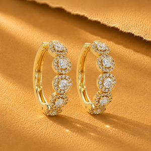 Pendientes de Aro Halo Modernos con Diamantes Cultivados en Laboratorio, Corte Redondo, Oro Puro de 14k, Pendientes Huggies Delicados para Uso Diario, Joyería Fina - Product Image 1