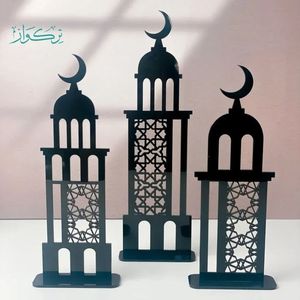 Ensemble de 3 minarets en métal de qualité supérieure avec motif croissant de lune, finition noire thermolaquée, à prix avantageux pour la décoration intérieure. - Product Image 2