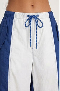 Pantalones Anchos de Mujer Azules y Blancos, Estilo Cortavientos, Cintura Elástica con Cordón, Casuales, Transpirables, Ligeros, para Verano - Product Image 3