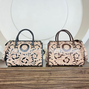 Bolsos de Viaje de Cuero Floral Hechos a Mano de Gran Capacidad, con Cierre de Cremallera, para Gimnasio, Deportes, Unisex, Bolsos de Mano Rápidos - Product Image 5