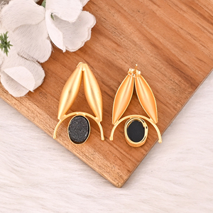 Natural <b>Black</b> Druzy Gemstone Gold Plated Brass <b>Dangle</b> <b>Earrings</b> Designer Jewelry for Women - Product Image 5