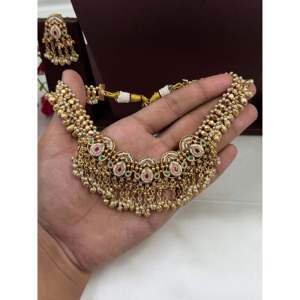 Indian Ethnic Sarika Premium <b>Gold</b> Plated CZ Chorski Necklace <b>Set</b> - Product Image 2