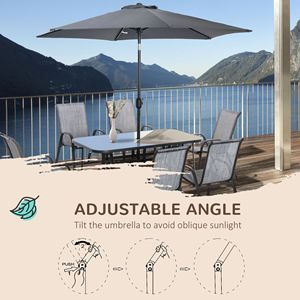 Set da Pranzo per Esterni in 8 Pezzi con Ombrellone Regolabile, Tessuto ad Asciugatura Rapida, 6 Sedie in Grigio - per Ospedali - Product Image 5
