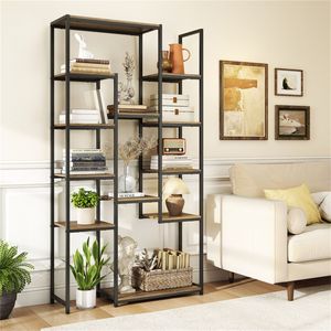 Libreria Moderna Autoportante in Rovere con 12 Ripiani Sfalsati e Struttura in Metallo - Product Image 2