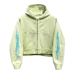 ชุดสเวตเตอร์แบบมีฮู้ดแบบซิปหน้าชุดผ้าไหมพิมพ์โลโก้ด้วยพลอยสีทึบ100% ออกแบบได้ตามต้องการ - Product Image 1