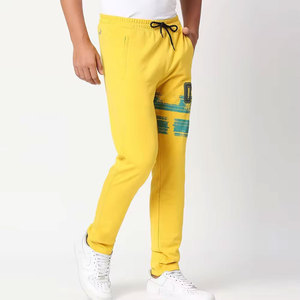 Men's Yellow Slim Fit Sweatpants With Printed Stripes And Drawstring Waist Casual <b>Joggers</b> - Product Image 2