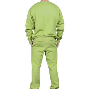Survêtement vert clair à col rond pour homme, coupe ample, couleur unie, 100 % coton, style décontracté automne - Product Image 4