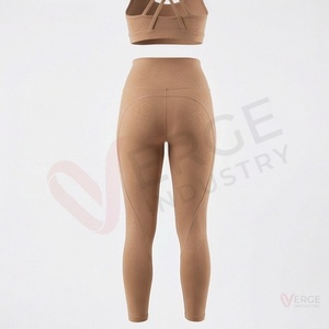 Conjunto Deportivo de 2 Piezas para Mujer, Leggings de Yoga de Cintura Alta Sin Costuras y Top Corto, Color Beige Sólido - Product Image 2