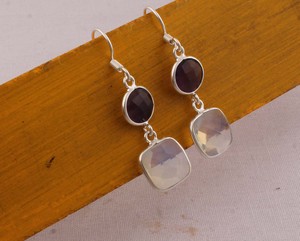 Pendientes de Piedras Naturales de Amatista y Opalita, Plata de Ley 925, Pendientes Colgantes con Gemas Facetadas, Joyería Hecha a Mano al por Mayor - Product Image 3