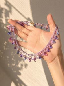 Collar Romántico Morado con Cuentas, Cristales en Forma de Gota de Agua y Perlas de Imitación para Mujer, Joyería de Boda de UO Craft - Product Image 3