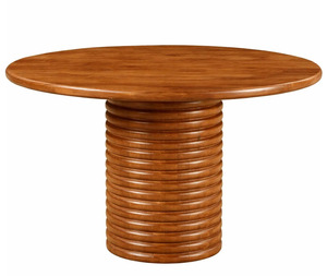 Table basse ronde en bois de manguier de 60 cm avec piétement cylindrique à motif empilé, nouvelle collection pour salon. - Product Image 1